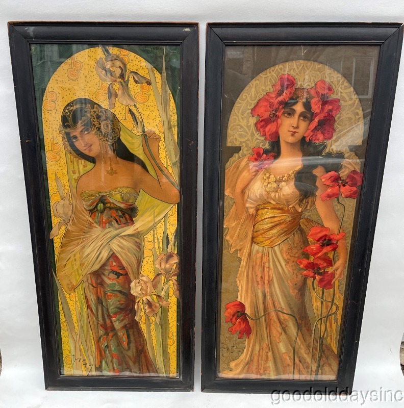 Pair of Antique Mary Golay Art Nouveau Framed Chromolithograph