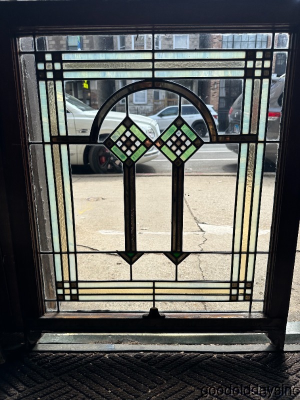 Pair of Antique 1920s Chicago Bungalow Stained Glass Windows 34" by 28"