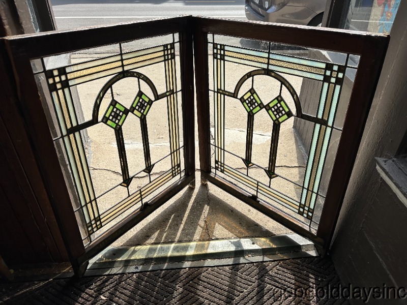 Pair of Antique 1920s Chicago Bungalow Stained Glass Windows 34" by 28"