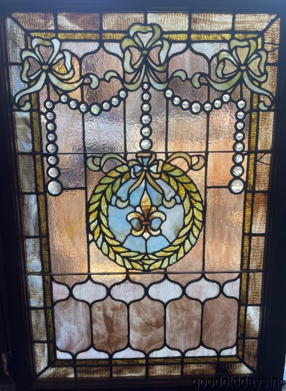 Antique 1890's Chicago-Stained Leaded Glass Window w/ 36 Jewels