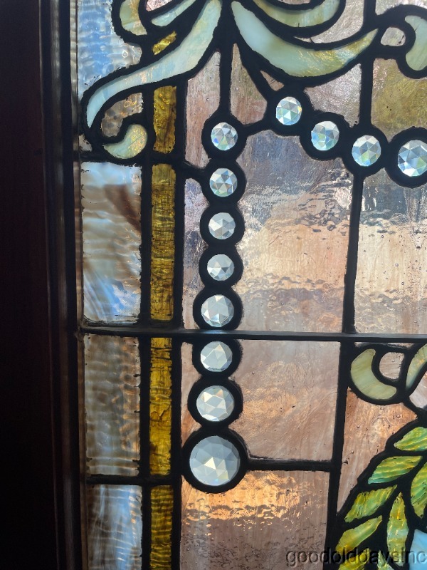 Antique 1890's Chicago-Stained Leaded Glass Window w/ 36 Jewels