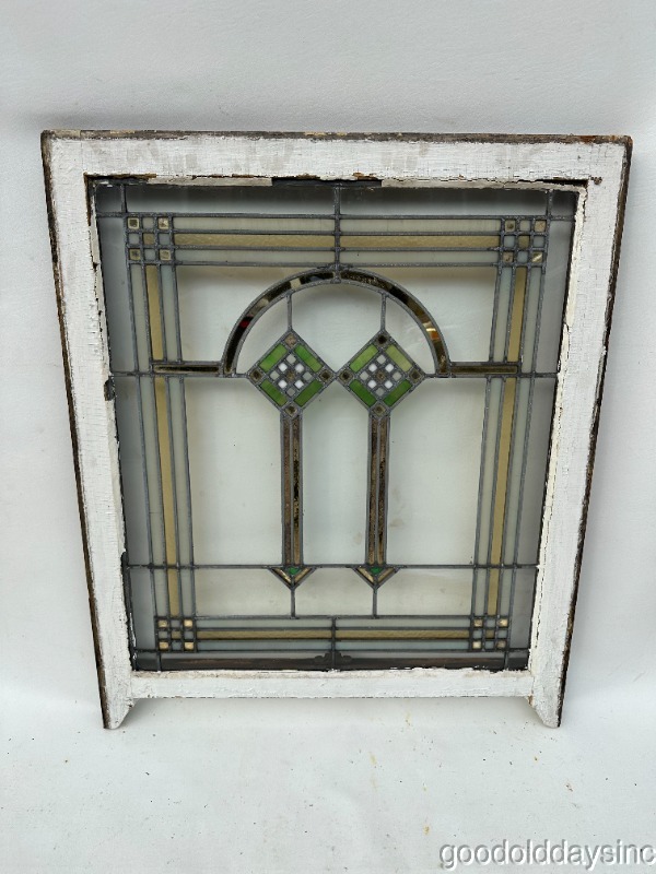 Pair of Antique 1920s Chicago Bungalow Stained Glass Windows 34" by 28"