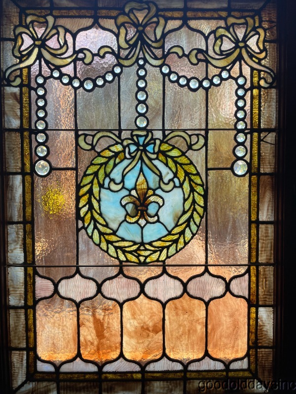 Antique 1890s Chicago-Stained Leaded Glass Window w/ 36 Jewels