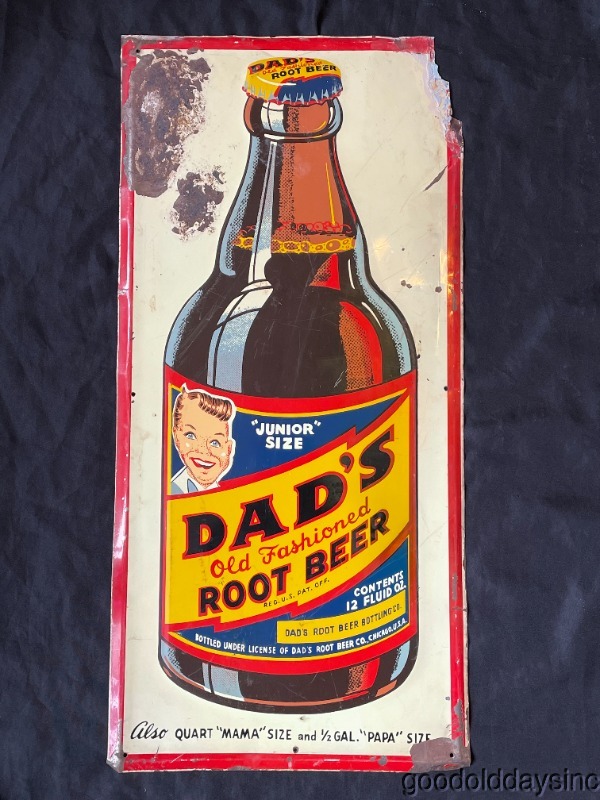 Vintage Dads Root Beer Bottle Tin Advertising Sign Chicago