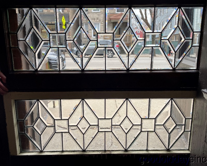Beautiful Pair of Antique Beveled Glass Transom Window Circa 1910 Bevel 46" x 19"