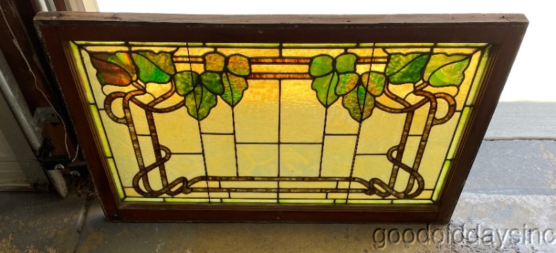 Antique Chicago Art Nouveau Stained Leaded Glass Window Circa. 1910 44" x 27"