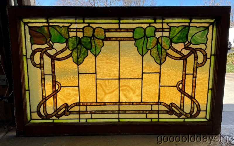 Antique Chicago Art Nouveau Stained Leaded Glass Window Circa. 1910 44" x 27"