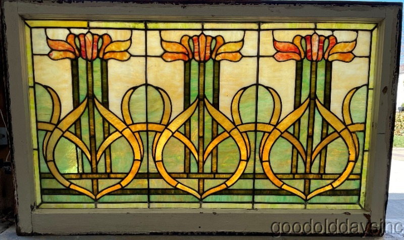 Antique+Chicago+Art+Nouveau+Stained+Leaded+Glass+Window+Circa.+1910+44+x+26