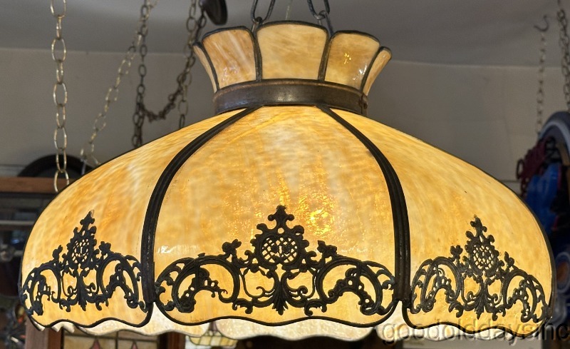 Antique 20" Stained Glass Hanging Panel Lamp - Chandelier - Shade