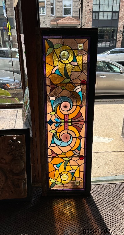 Wow Antique Victorian 1890's Chicago Stained Leaded Glass Window w/ 60" x 19"