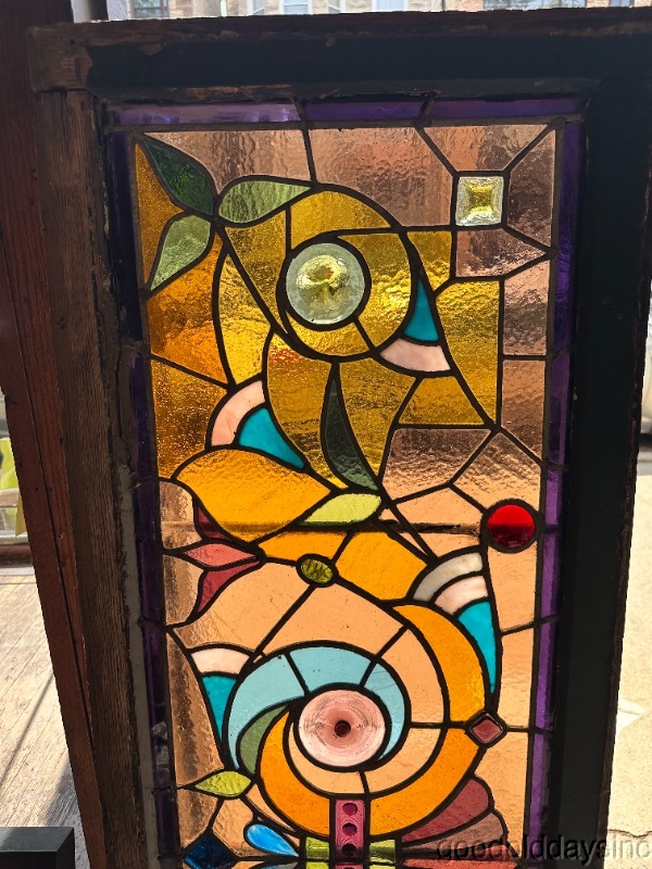 Wow Antique Victorian 1890's Chicago Stained Leaded Glass Window w/ 60" x 19"