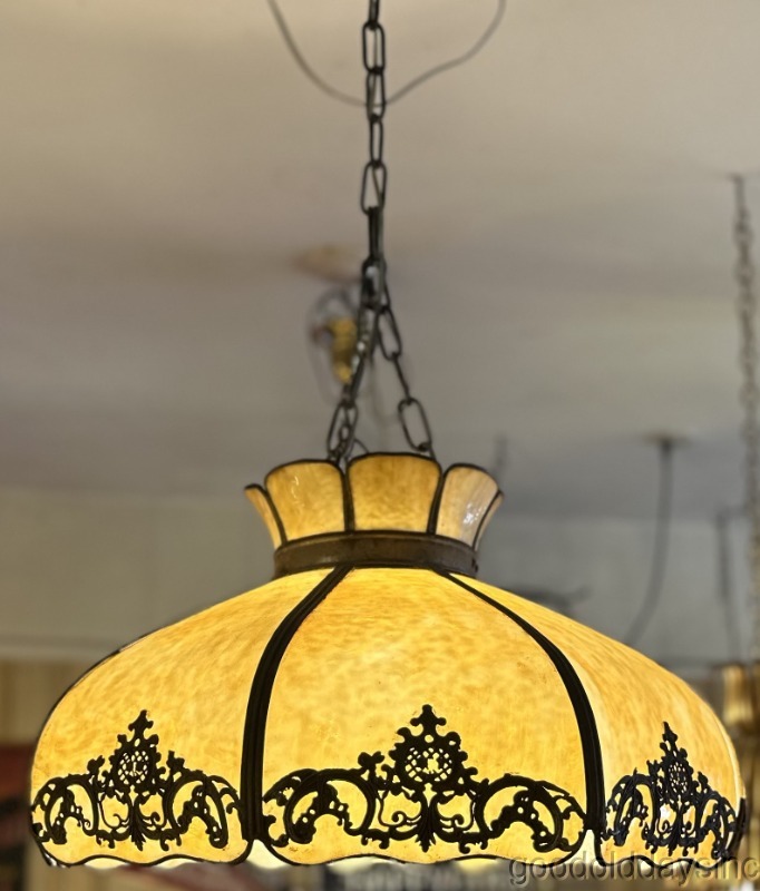 Antique 20" Stained Glass Hanging Panel Lamp - Chandelier - Shade