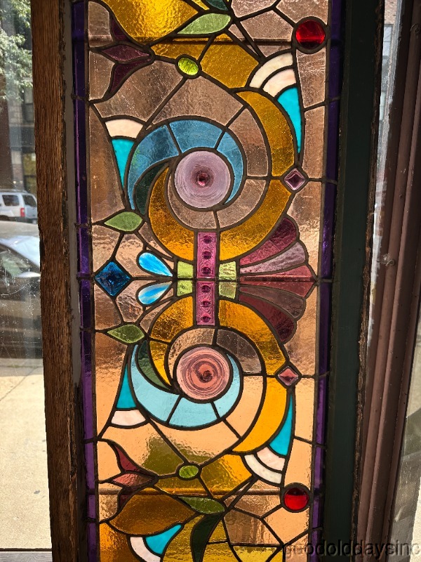 Wow Antique Victorian 1890's Chicago Stained Leaded Glass Window w/ 60" x 19"