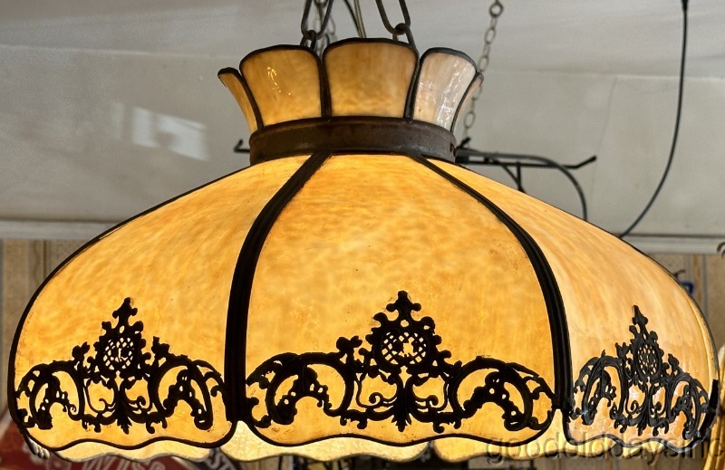 Antique 20" Stained Glass Hanging Panel Lamp - Chandelier - Shade