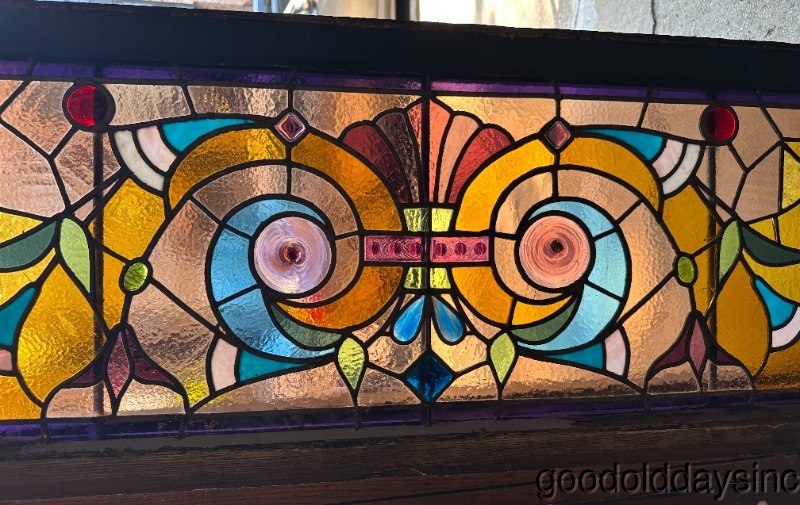 Wow Antique Victorian 1890's Chicago Stained Leaded Glass Window w/ 60" x 19"