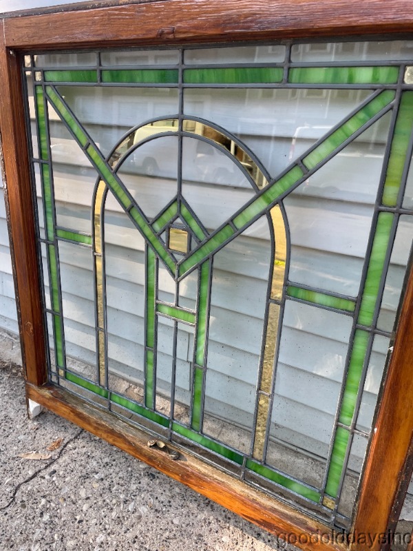 Pair of Antique 1920's Chicago Bungalow Style-Stained Leaded Glass Window 32" x 30"