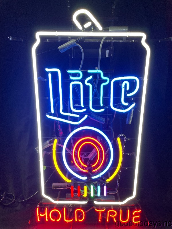 Large Miller Lite Beer Can Neon Sign Hold True Rainbow Colors Pride