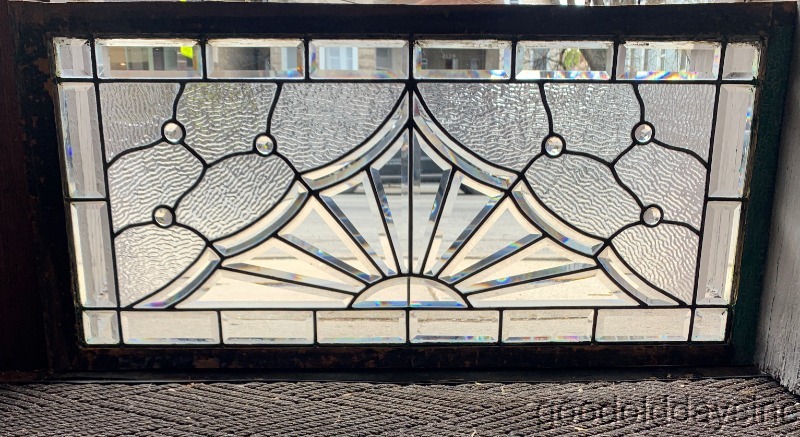 Antique 1890s Beveled and Jeweled Leaded Glass Transom Window