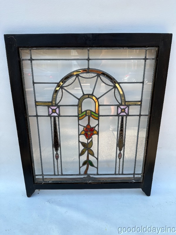 1 Antique 1920s Stained Leaded Glass Window 34" x 28" From Chicago
