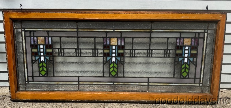 Beautiful Antique Prairie Style Stained Glass Transom Window C1910 Arts & Crafts