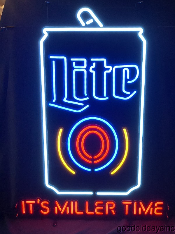 It's Miller Time Miller Lite Neon Glass Sign Beer Bar Light Lite Can 35"x25"