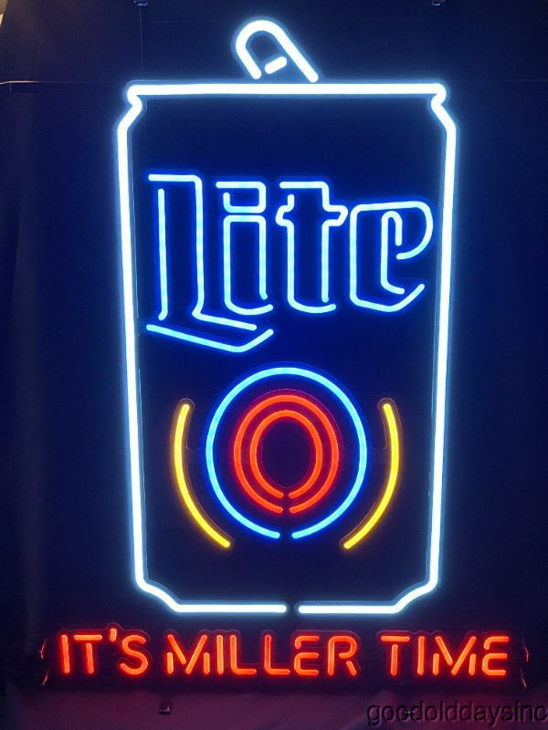 Its Miller Time Miller Lite Neon Glass Sign Beer Bar Light Lite Can 35"x25"