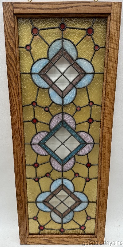 Antique Stained Leaded Glass Transom Window w/ Bevels & Jewels