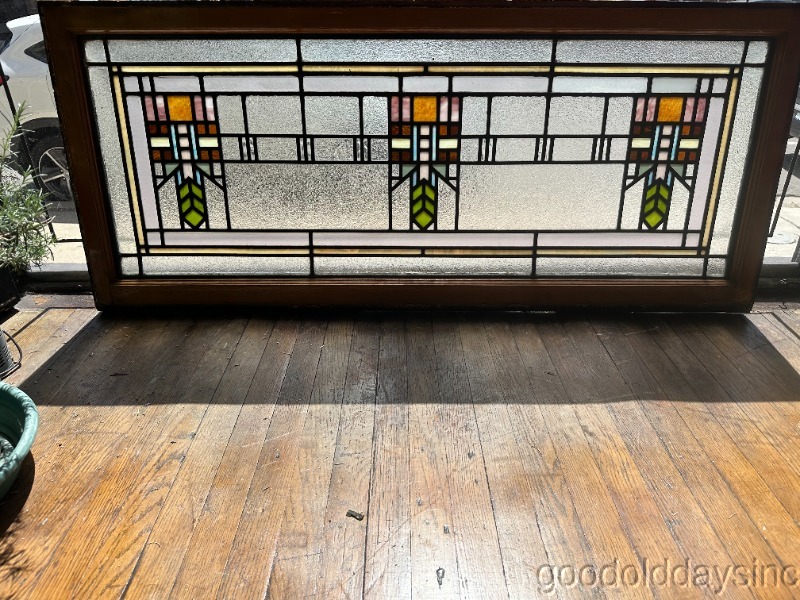 Beautiful Antique Prairie Style Stained Glass Transom Window C1910 Arts & Crafts