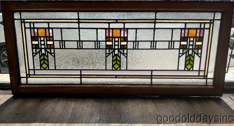Beautiful Antique Prairie Style Stained Glass Transom Window C1910 Arts & Crafts