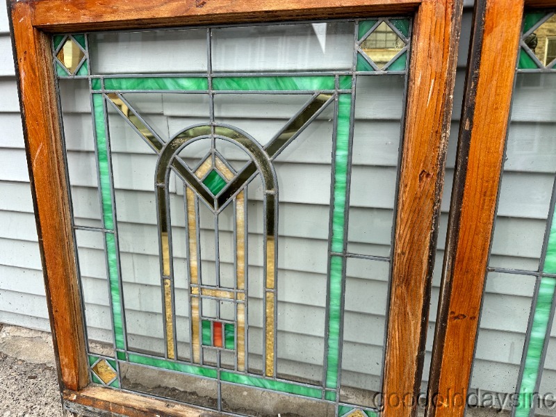 Beautiful Pair of Stained Leaded Glass Windows from Chicago Circa 1920 34" x 28"