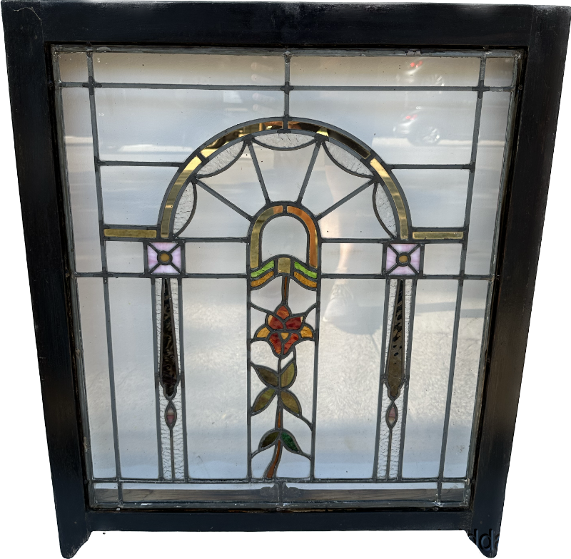 1 Antique 1920's Stained Leaded Glass Window 34" x 28" From Chicago