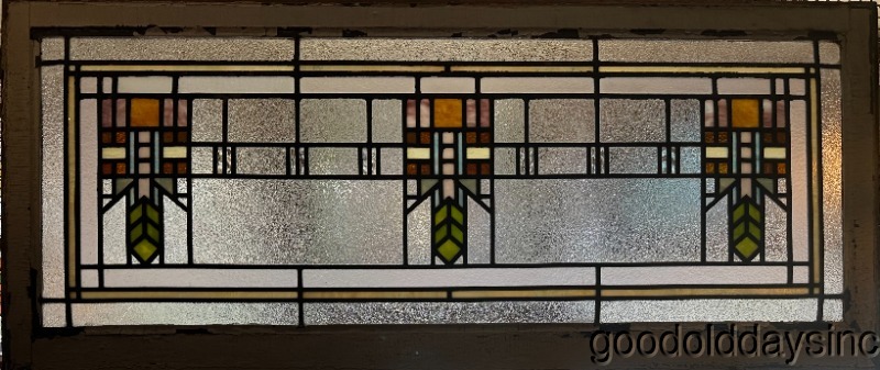 Beautiful Antique Prairie Style Stained Glass Transom Window C1910 Arts & Crafts