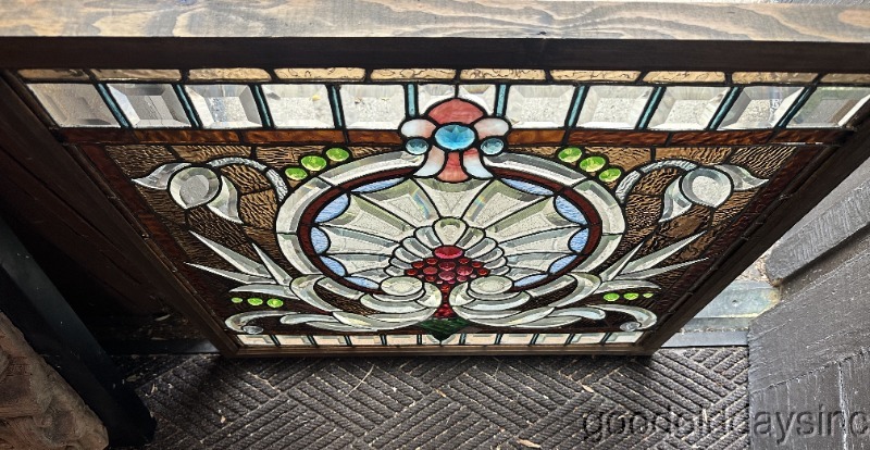 Wow Antique Chicago Beveled and Jeweled Stained Leaded Glass Window Circa 1890