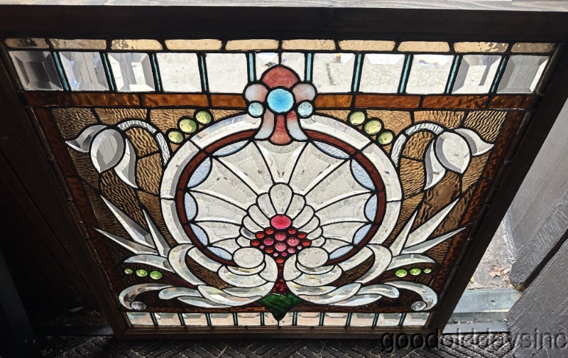 Wow Antique Chicago Beveled and Jeweled Stained Leaded Glass Window Circa 1890