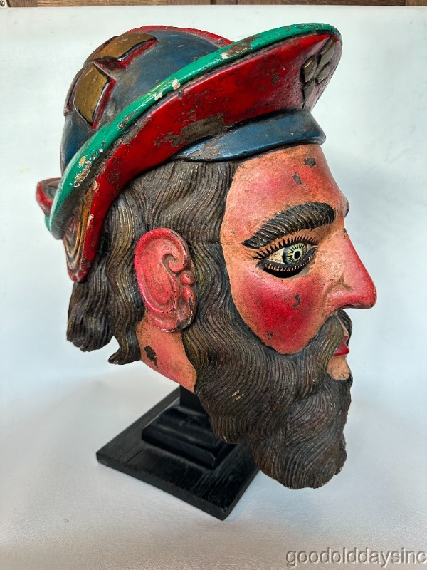 Amazing Mexican Dance Helmet Mask Folk Art Museum Quality Carved Head Guerrero