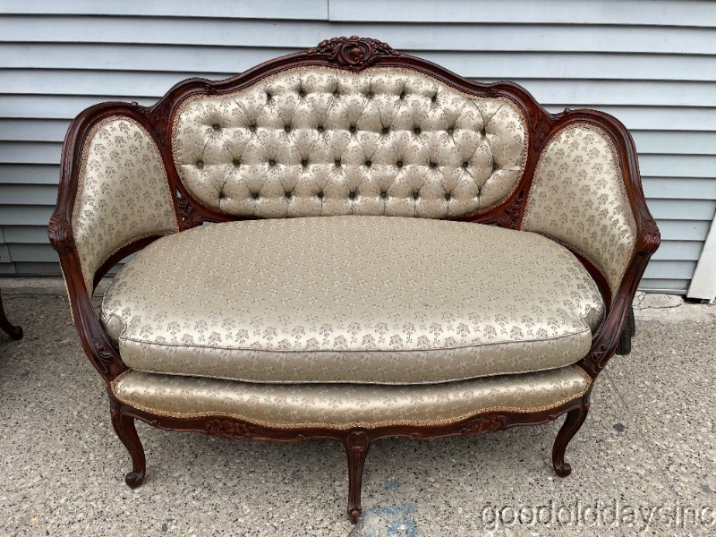 Beautiful Pair of American French Style Carved Upholstered Loveseats