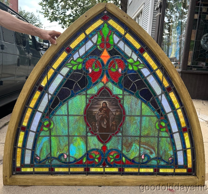 Beautiful Religious Church Window Jesus Arched Stained Glass Window