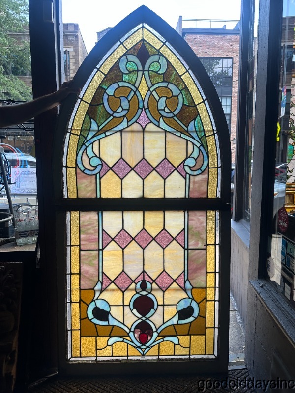 Beautiful 2 Pc. Arched Stained Glass Church Window 74"x36"