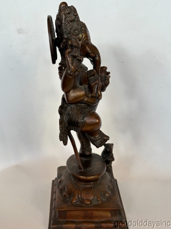 Heavy Vintage Bronze Ganesha Statue 16" Luck Trimukha Hindu Icon Lord Ganesh