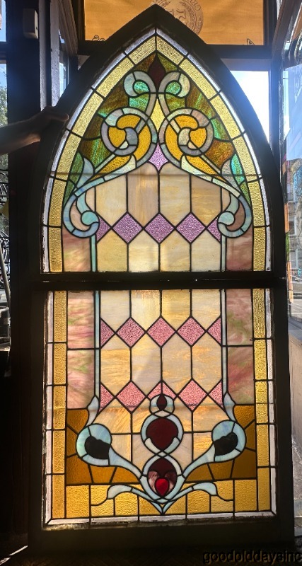 Beautiful 2 Pc. Arched Stained Glass Church Window 74"x36"