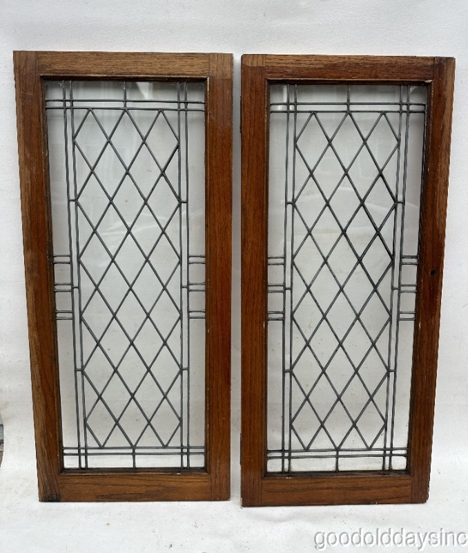 Pair of Antique Leaded Glass Cabinet Doors Transom Window Circa 1910