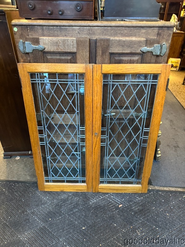 Pair of Antique Leaded Glass Cabinet Doors Transom Window Circa 1910
