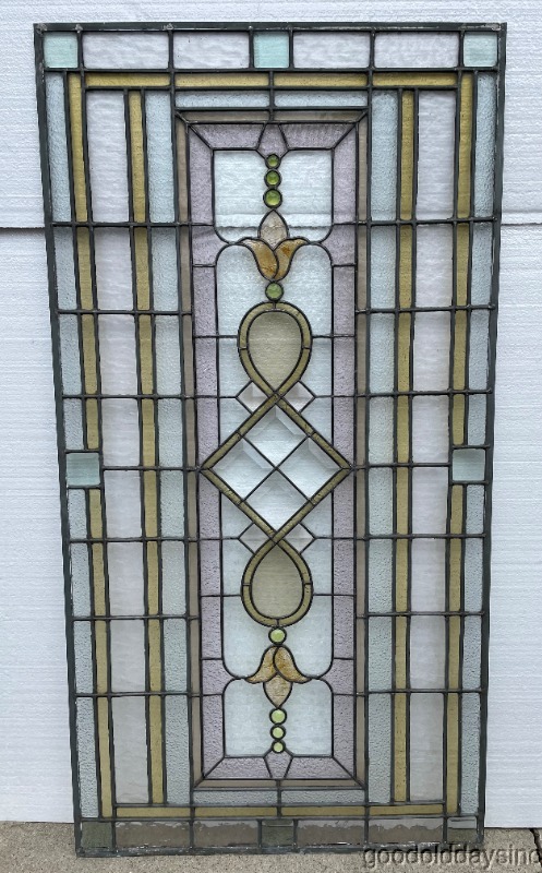 Beautiful Large Beveled Glass Window w/ Bevels & Jewels 54" x 28"