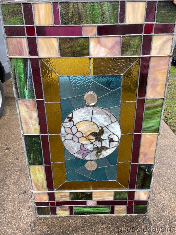 Large Colorful Stained Glass Window w/ Bevels & Jewels 53" x 32"