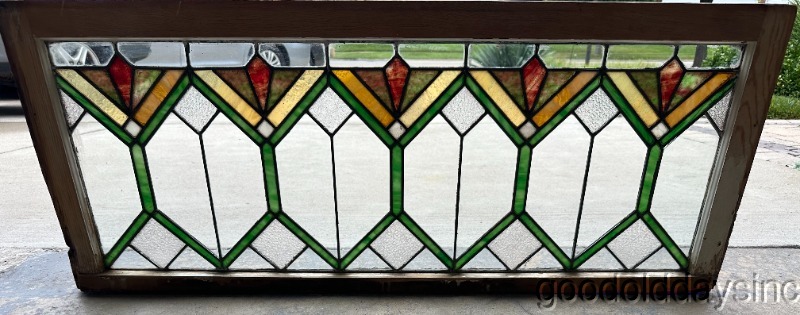 Antique Arts & Crafts Stained Leaded Glass Transom Window 48" x 20"