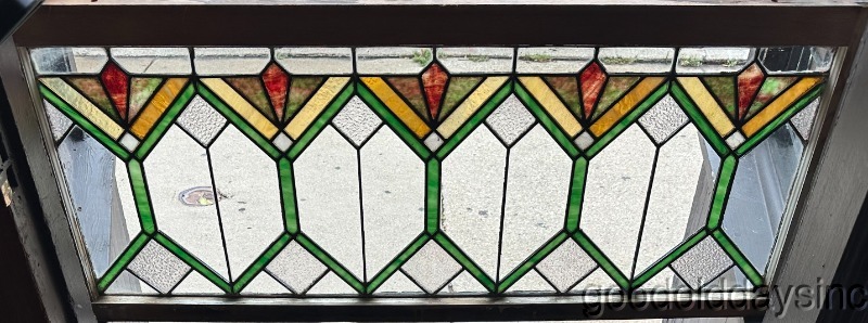Antique Arts & Crafts Stained Leaded Glass Transom Window 48" x 20"