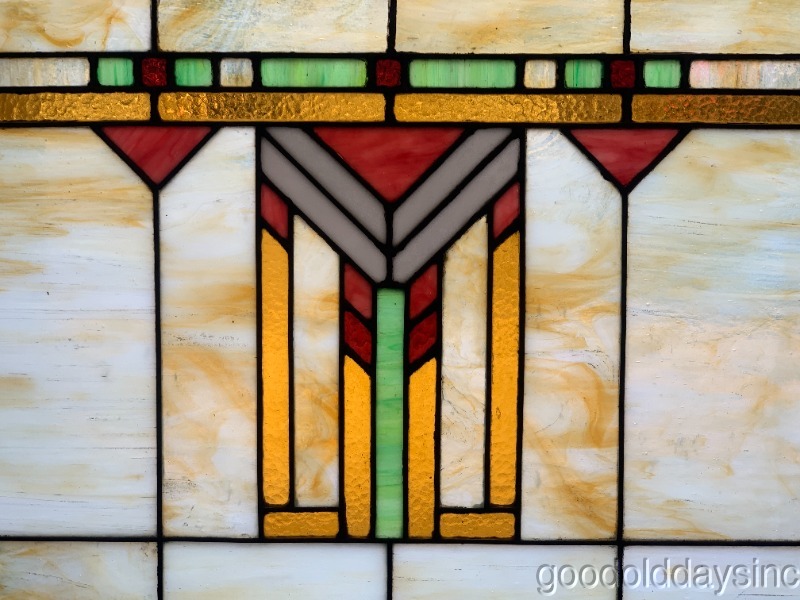 Arts & Crafts Stained Leaded Glass Transom Window 28" x 23" Circa 1915 Chevron