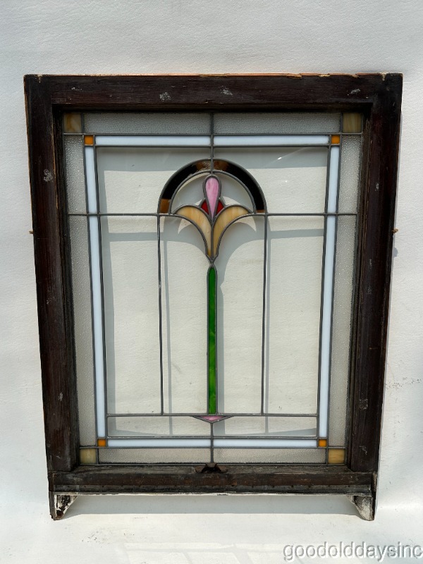 1920s Chicago Bungalow Stained Leaded Glass Window Circa 1920 34" x 26"