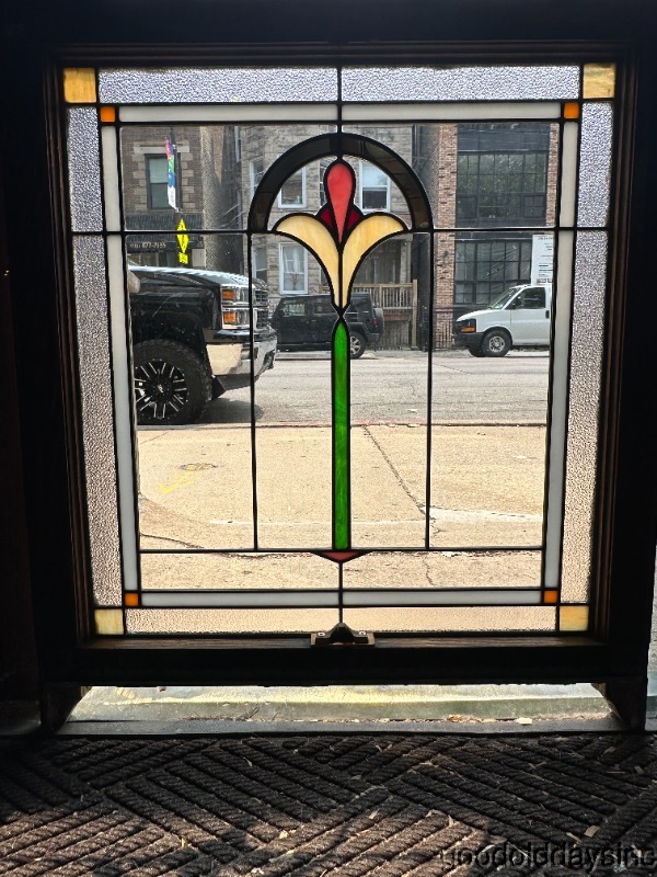 1920s Chicago Bungalow Stained Leaded Glass Window Circa 1920 32" x 28"