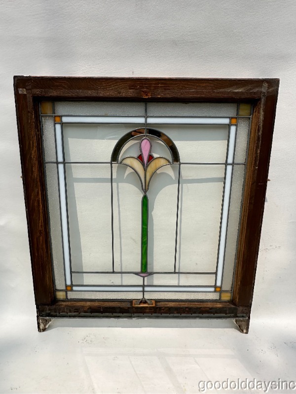 1920's Chicago Bungalow Stained Leaded Glass Window Circa 1920 32" x 28"